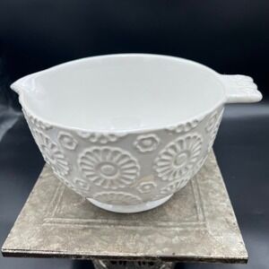 Ciroa Vintage Bake Shop White Stoneware Mixing Bowl Floral Embossed Pour Spout